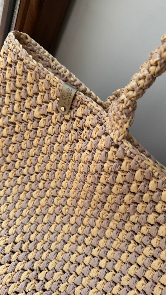 Hand-Crocheted Raffia Tote Bag β Natural Beach Bag with Sturdy Handles